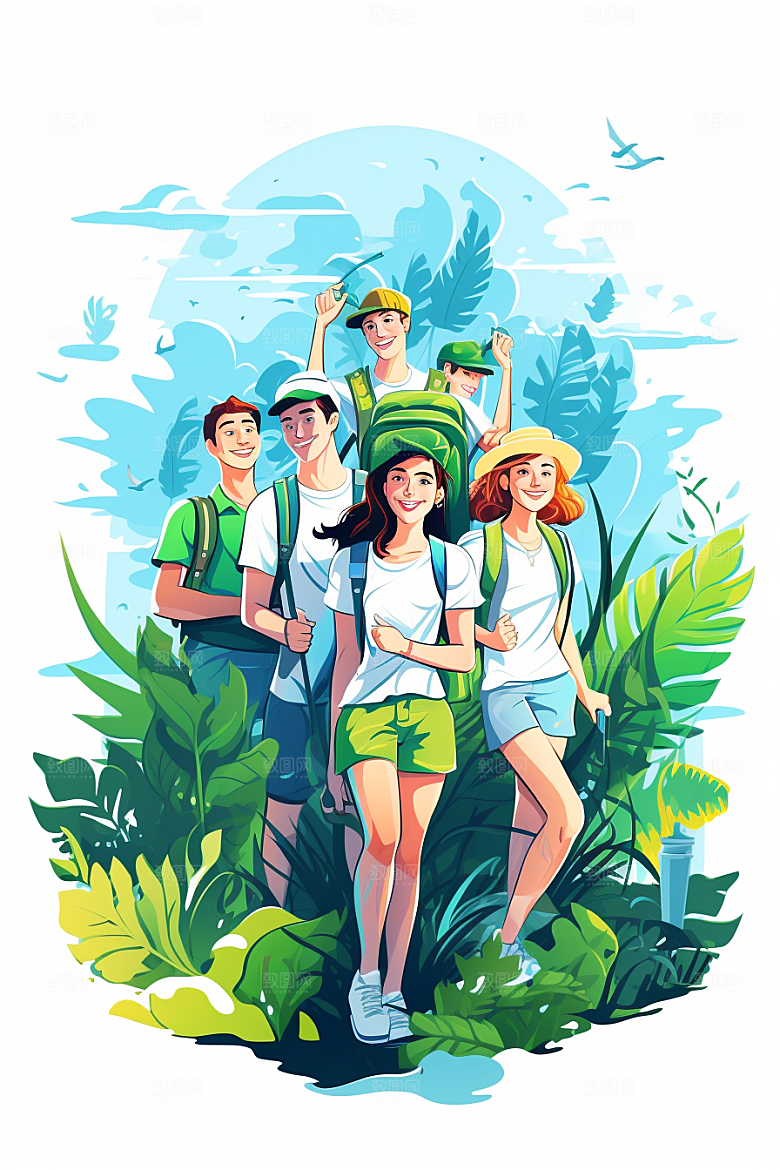 学生放暑假毕业旅游夏季插画