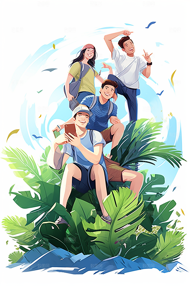 学生放暑假快乐夏天插画