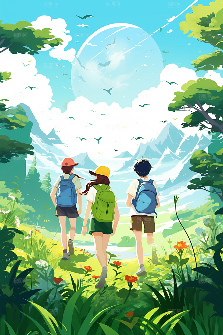 学生放暑假夏季夏天插画