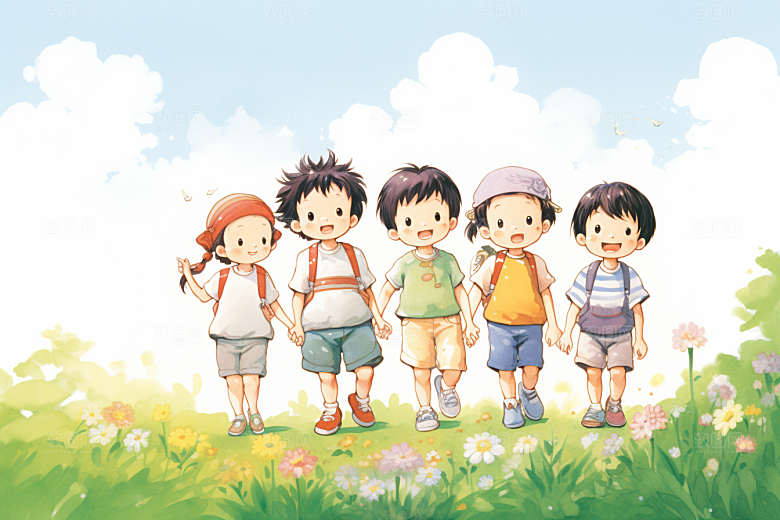 学生放暑假手绘结业插画