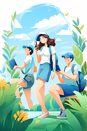 学生放暑假旅游夏季插画