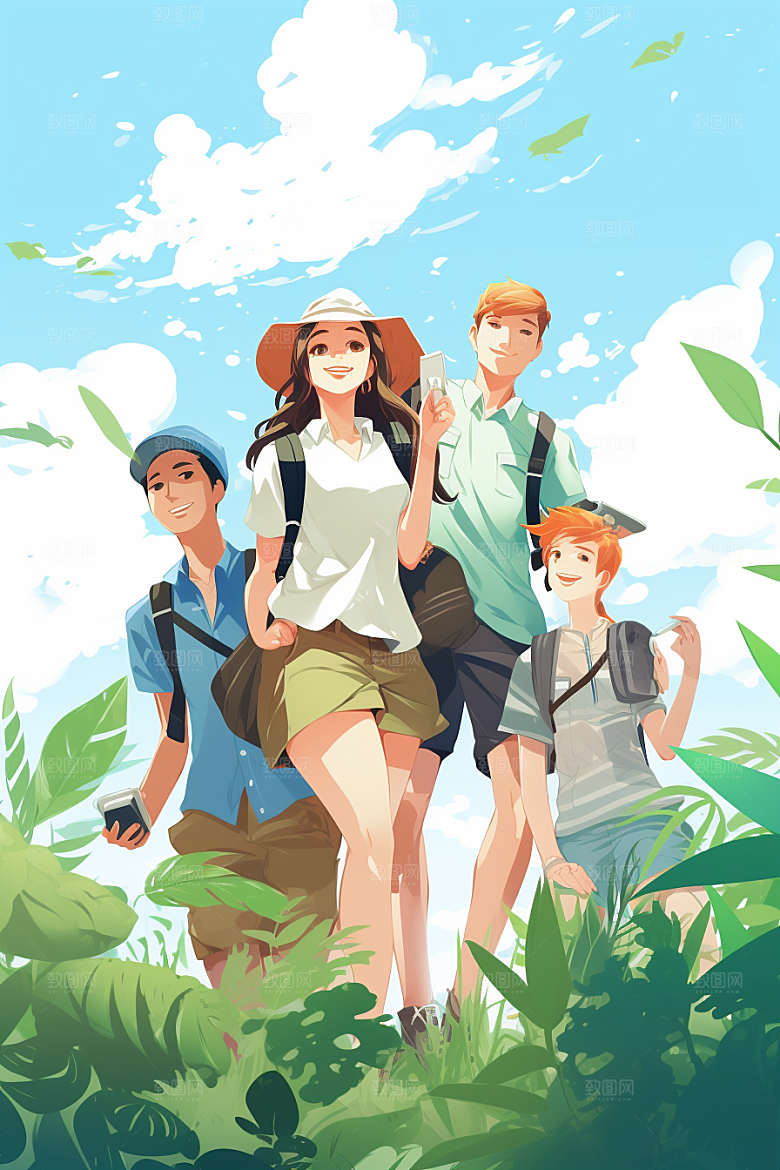 学生放暑假夏季夏天插画