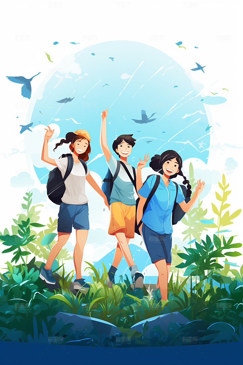 学生放暑假手绘夏季插画