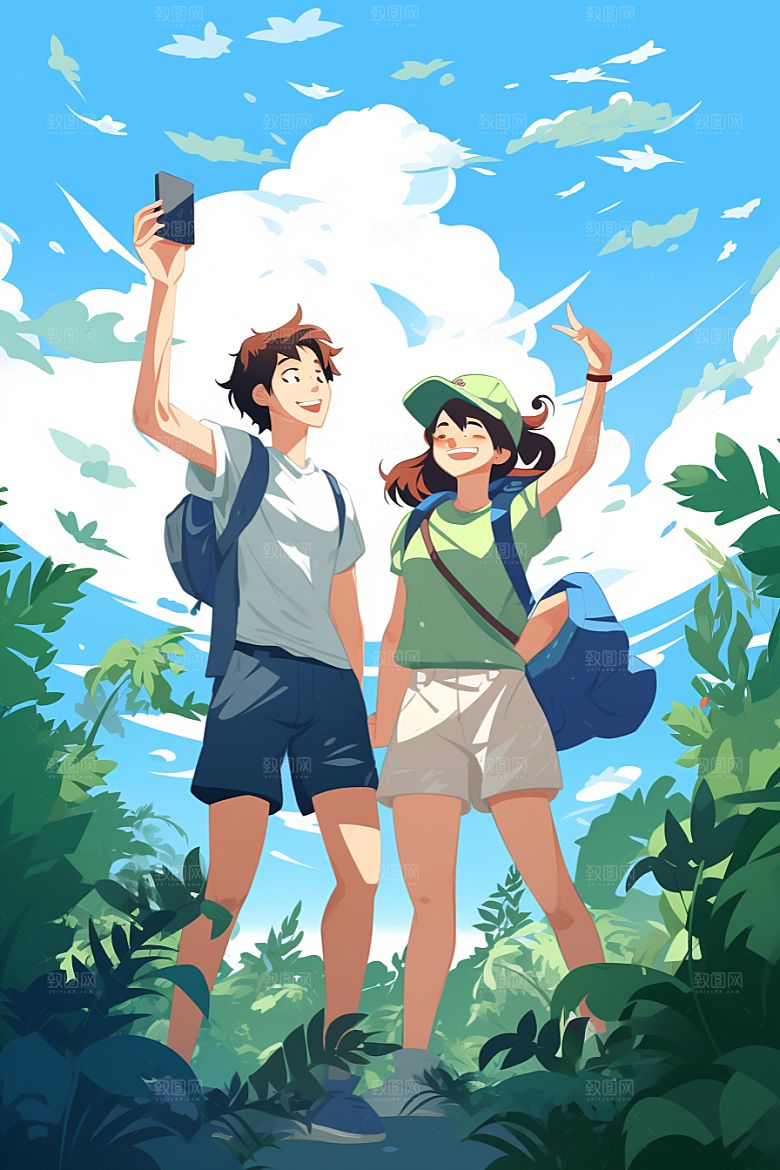 学生放暑假手绘快乐插画