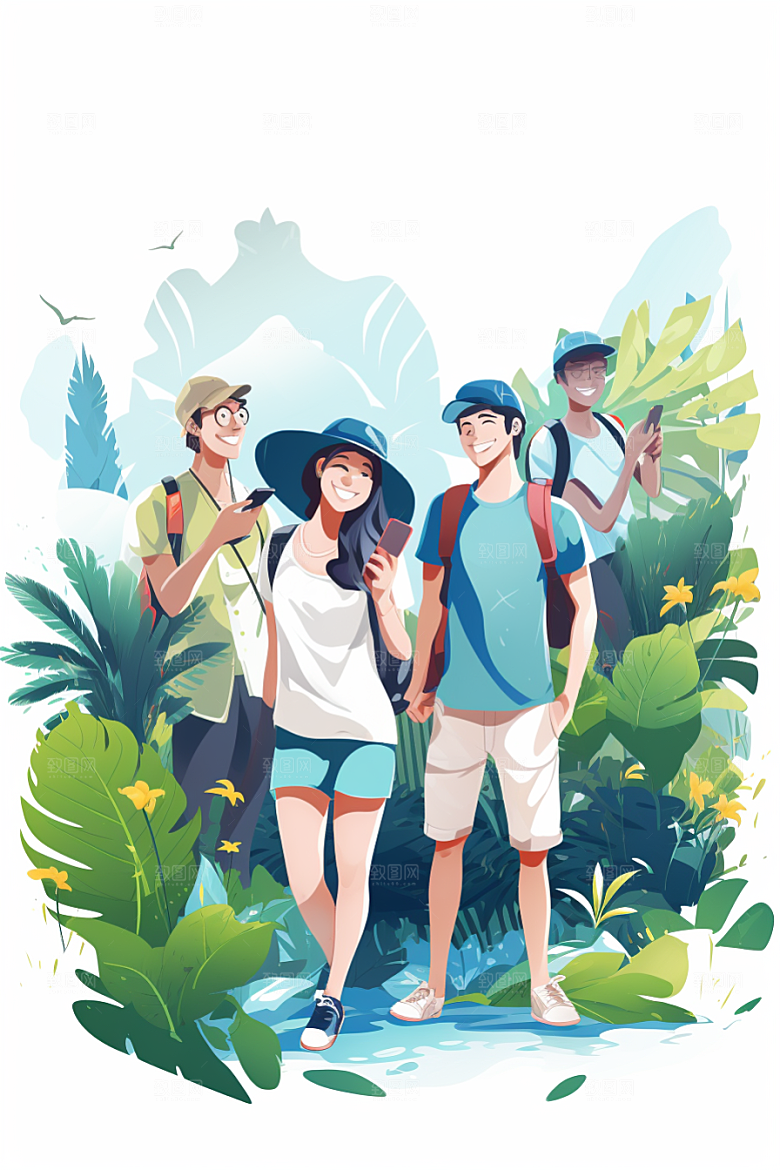 学生放暑假手绘夏天插画