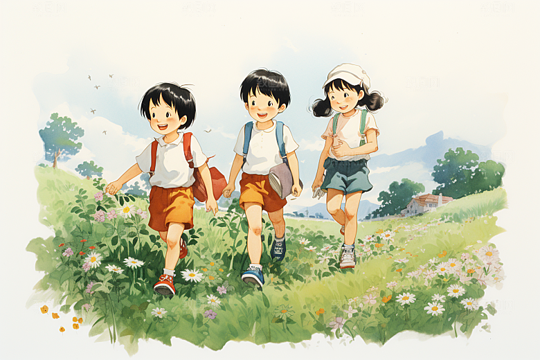 学生放暑假夏天毕业旅游插画