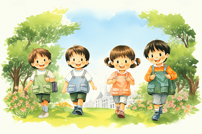 学生放暑假放假了夏天插画