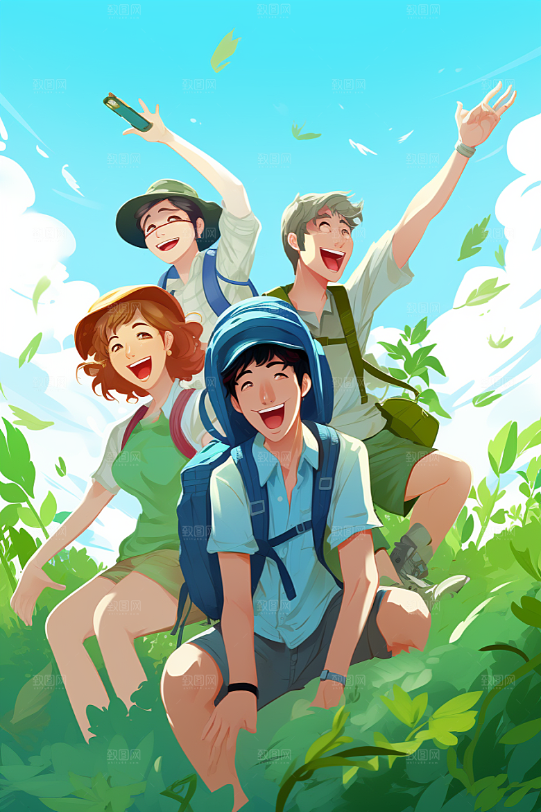 学生放暑假结业夏天插画