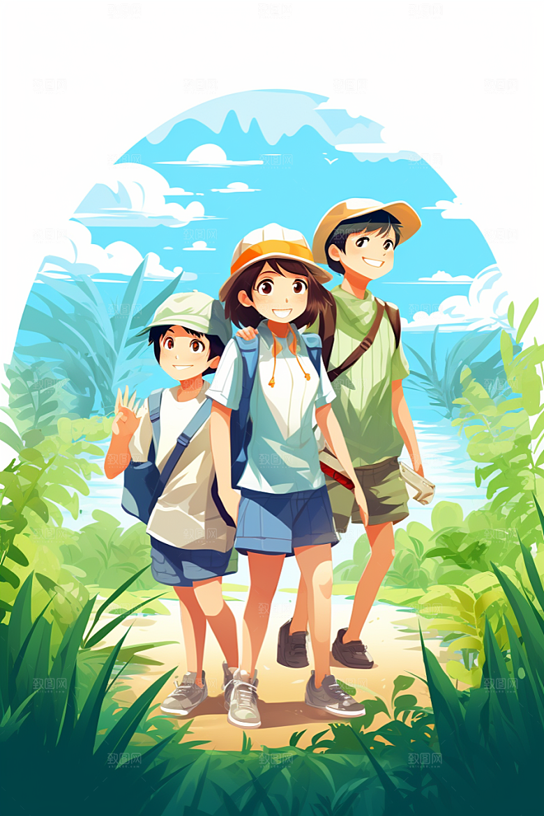 学生放暑假手绘结业插画