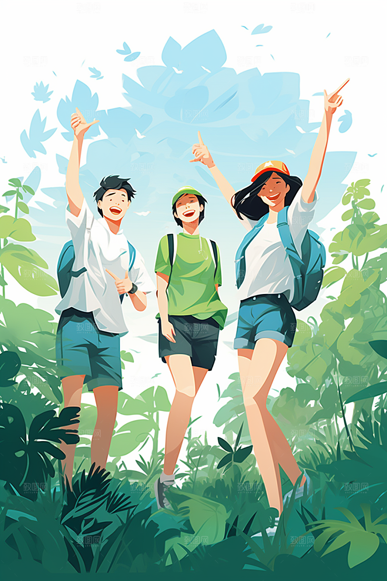 学生放暑假漫画风夏季插画