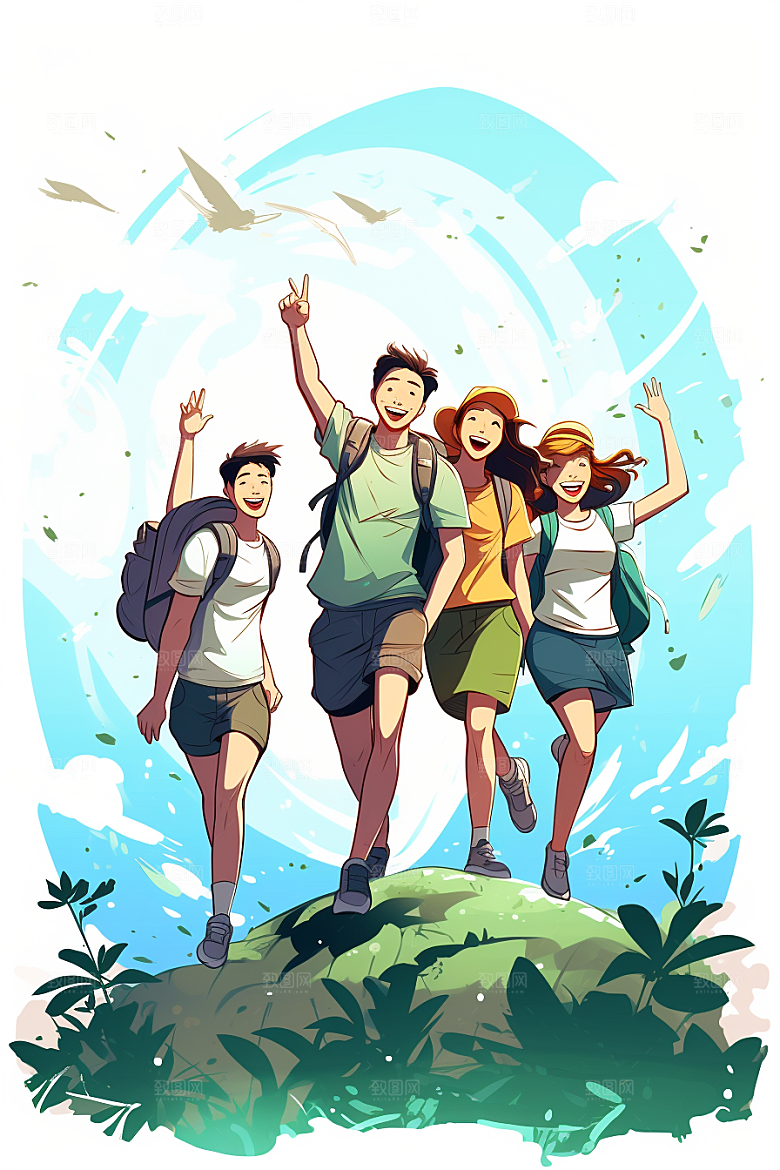 学生放暑假夏季旅游插画