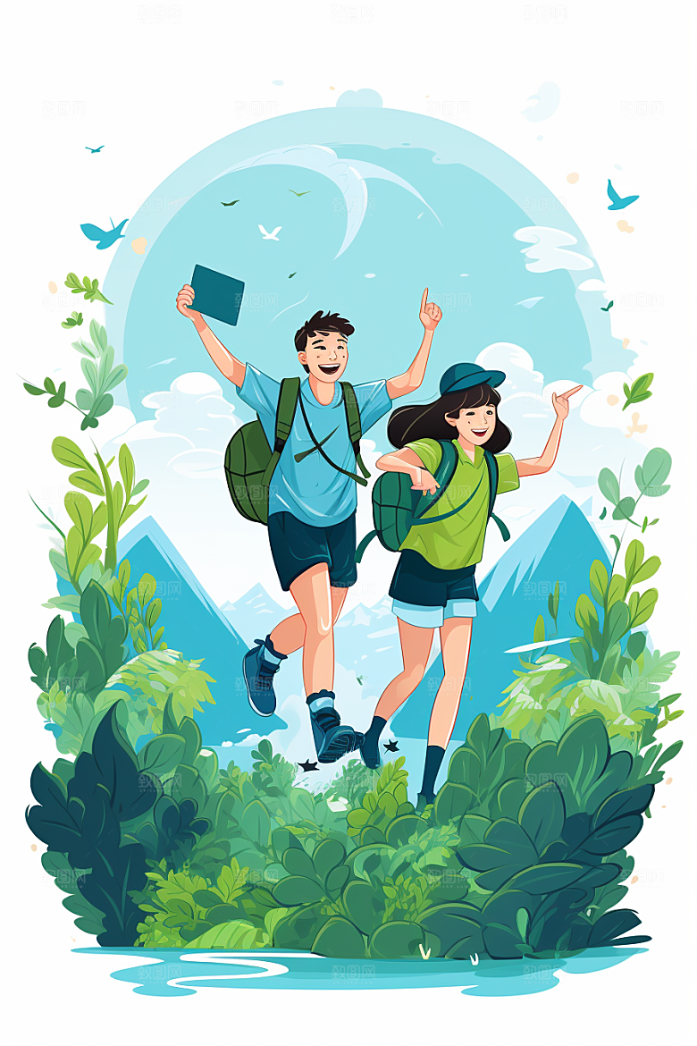 学生放暑假夏天手绘插画