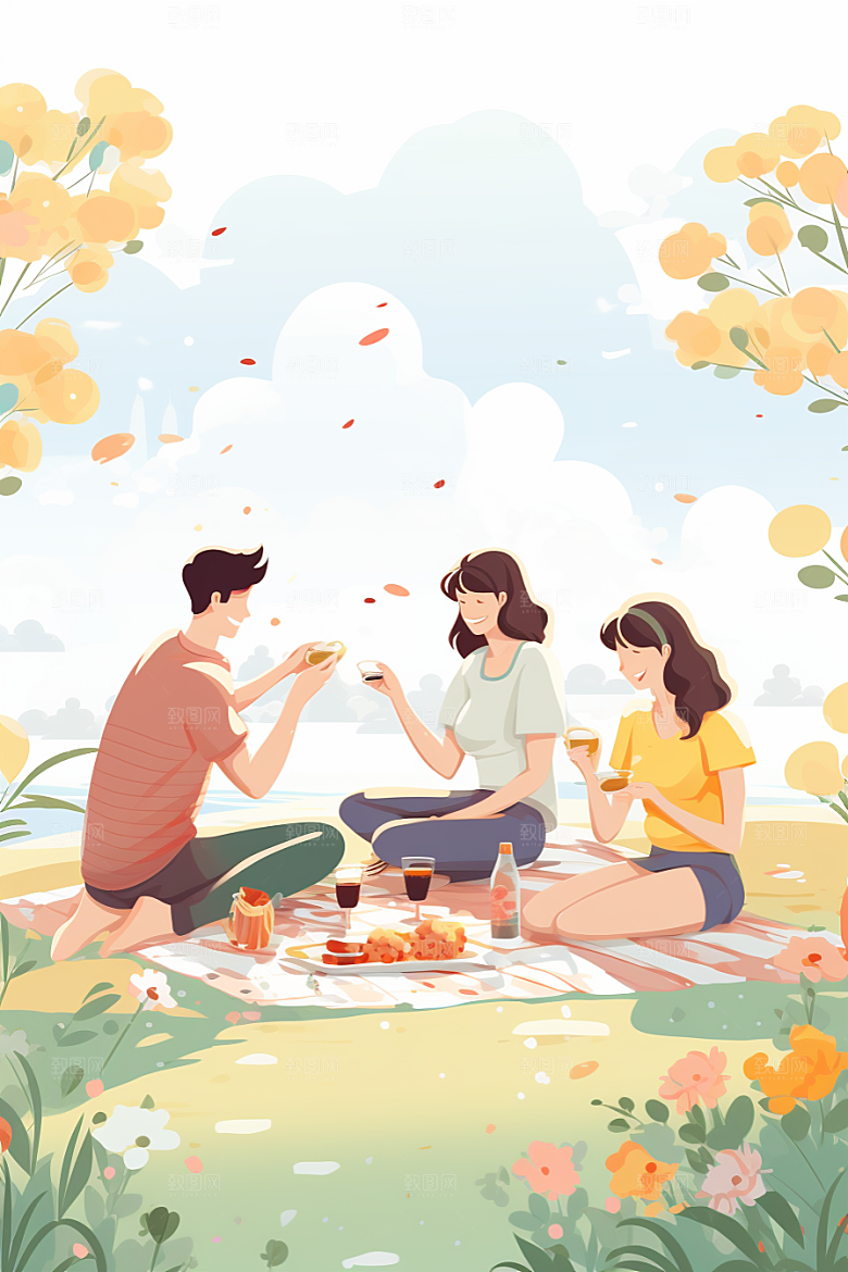学生放暑假结业手绘插画