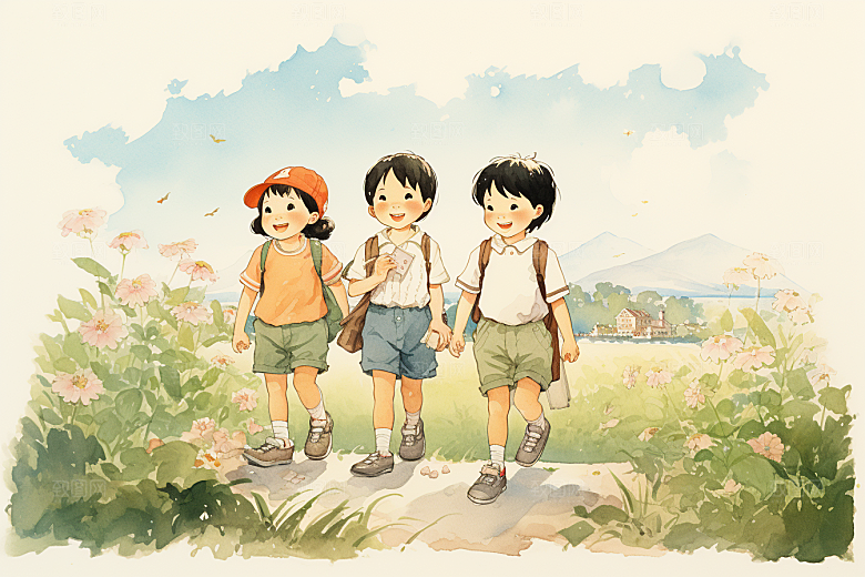 学生放暑假夏季放假了插画