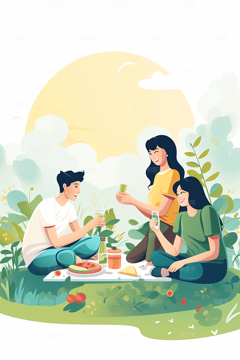 学生放暑假快乐夏天插画