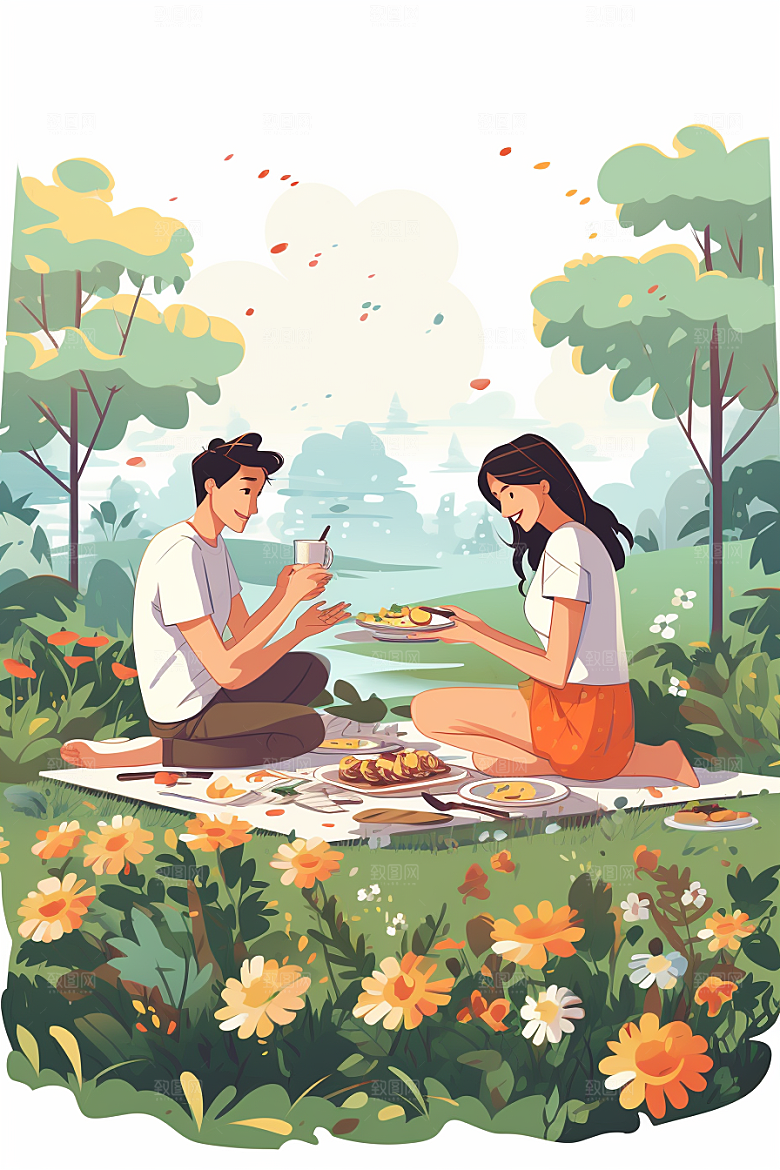 学生放暑假夏天放假了插画