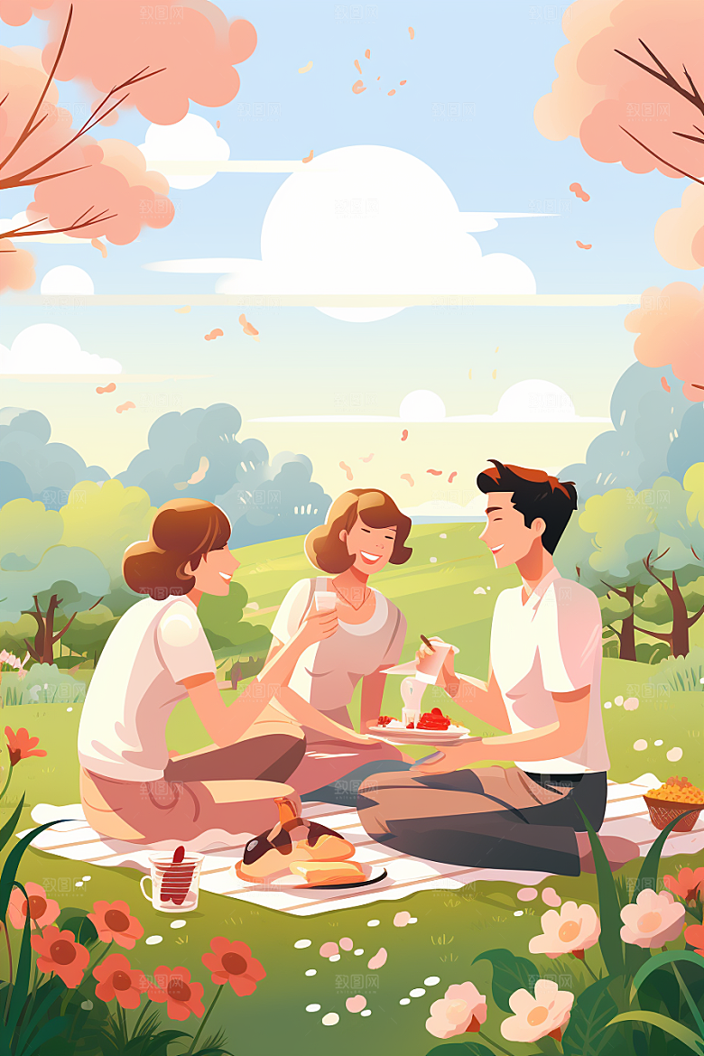学生放暑假出游毕业旅游插画