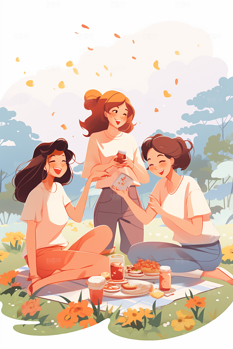 学生放暑假结伴夏天插画