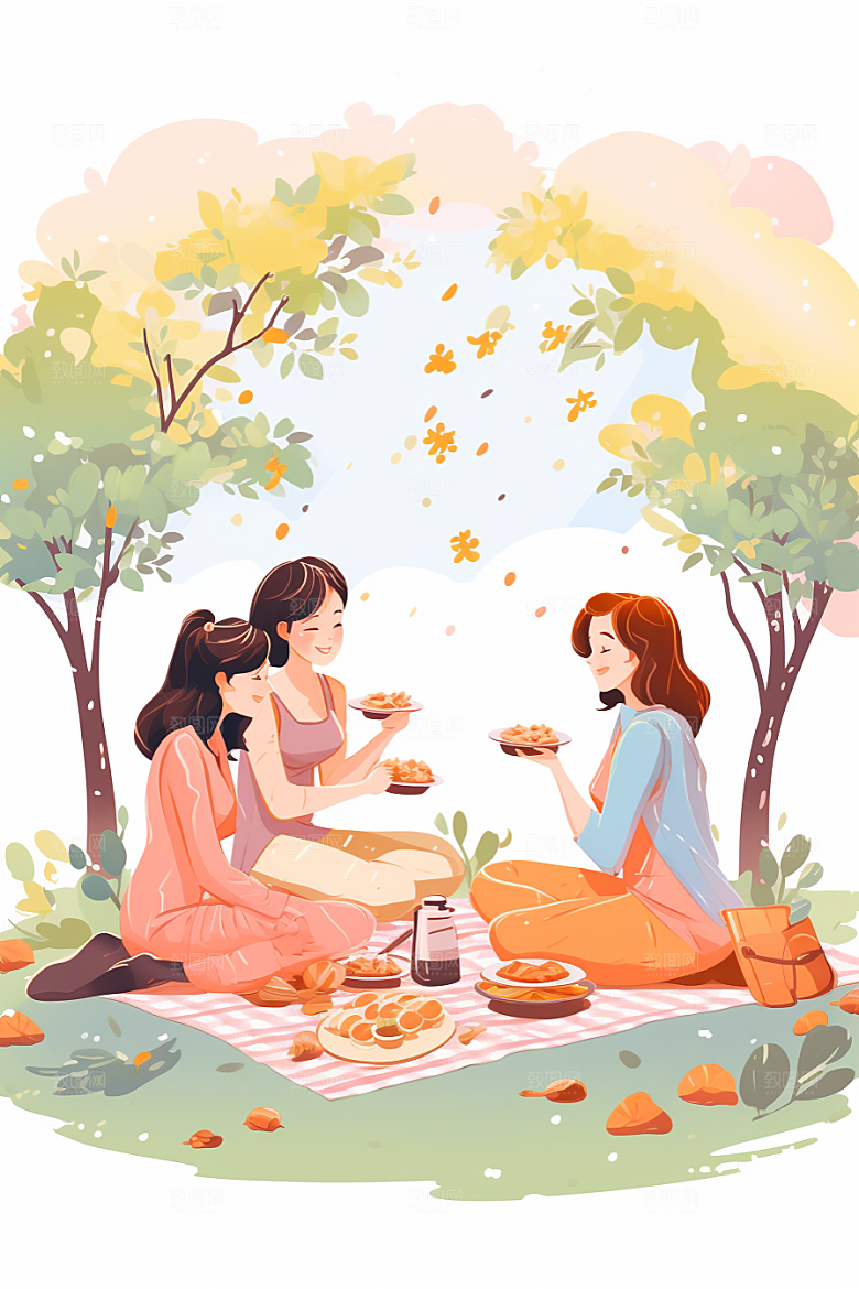 学生放暑假结伴夏天插画