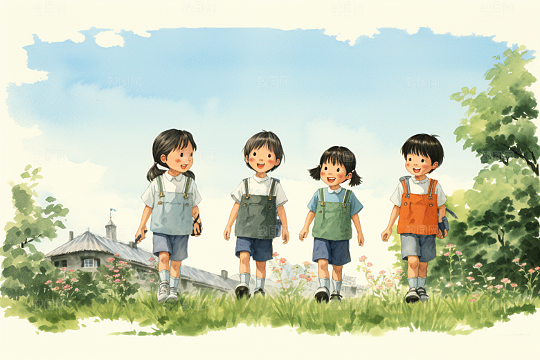 学生放暑假毕业旅游结业插画