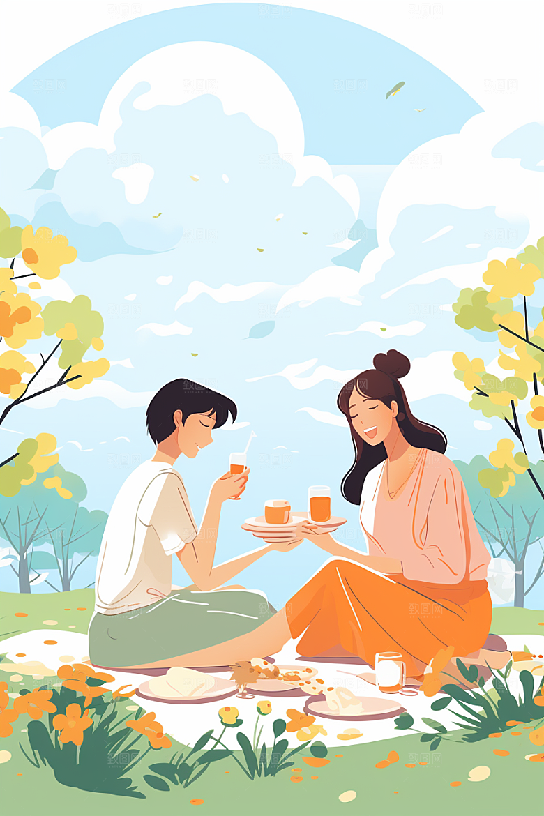 学生放暑假出游快乐插画