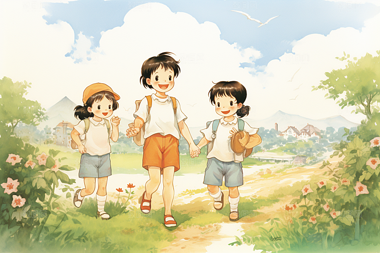 学生放暑假手绘结业插画