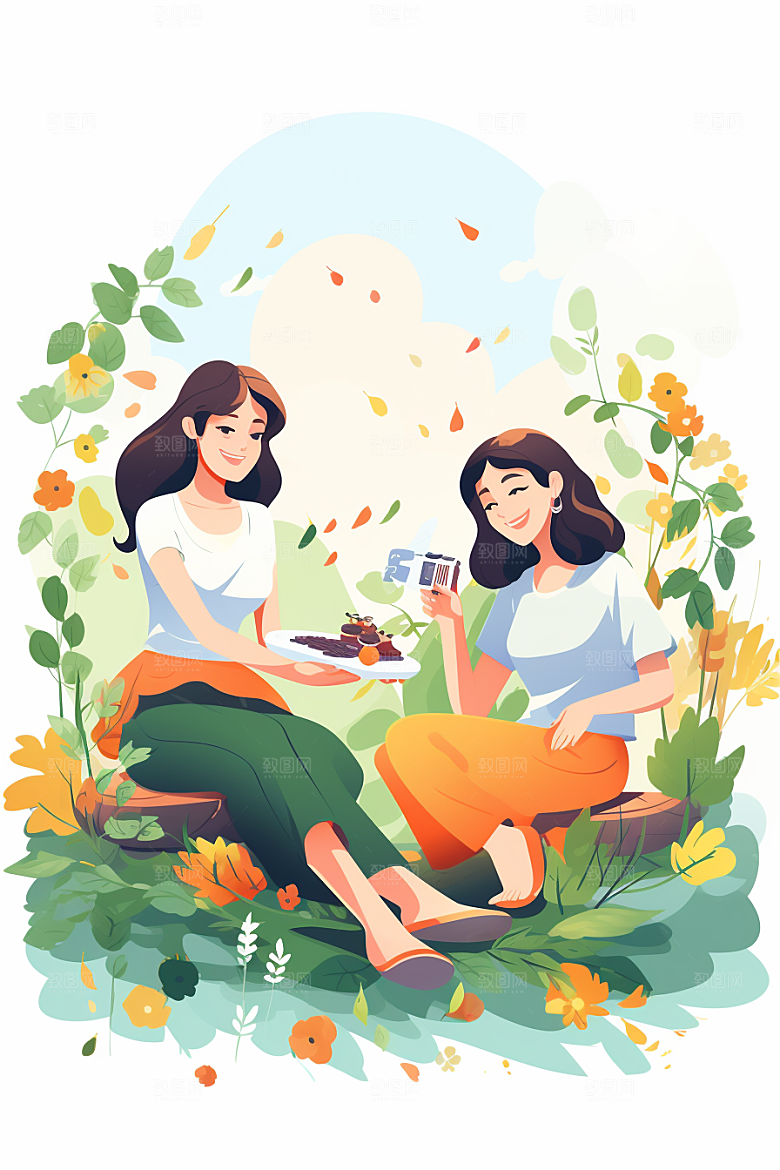 学生放暑假旅游结业插画