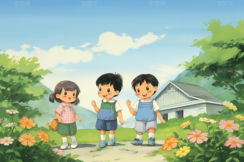 学生放暑假夏季放假了插画