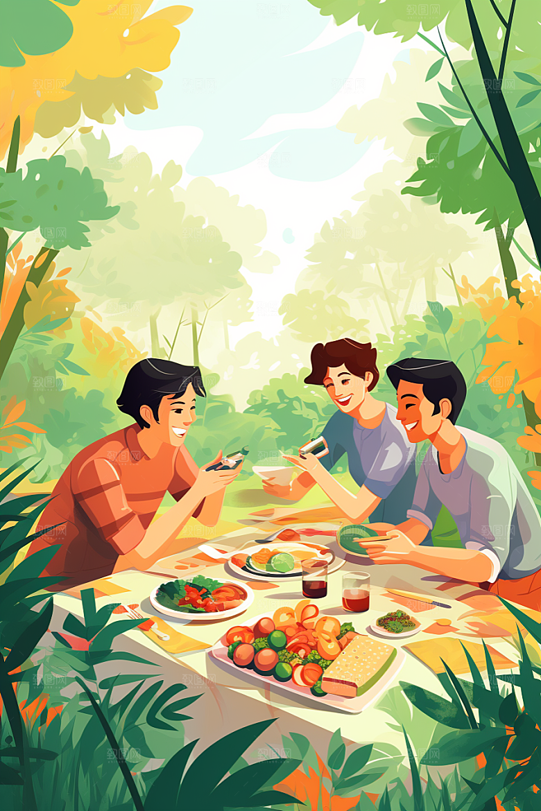 学生放暑假旅游夏天插画