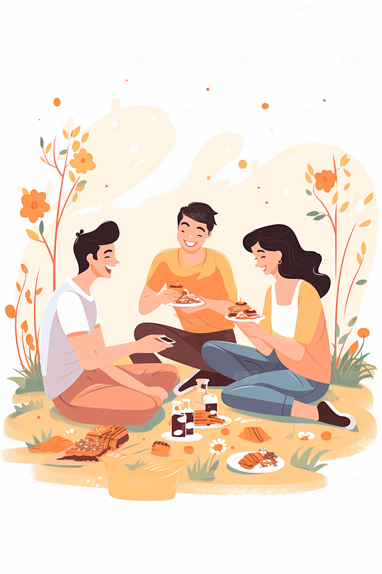 学生放暑假出游放假了插画