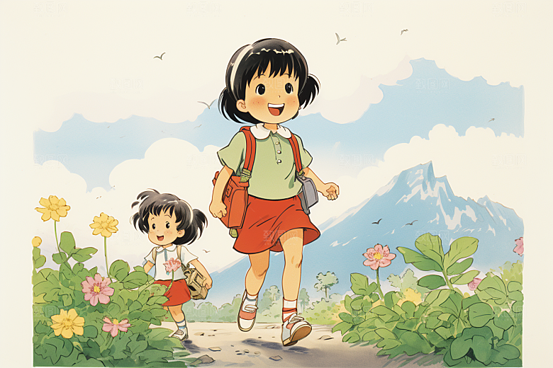 学生放暑假出游放假了插画