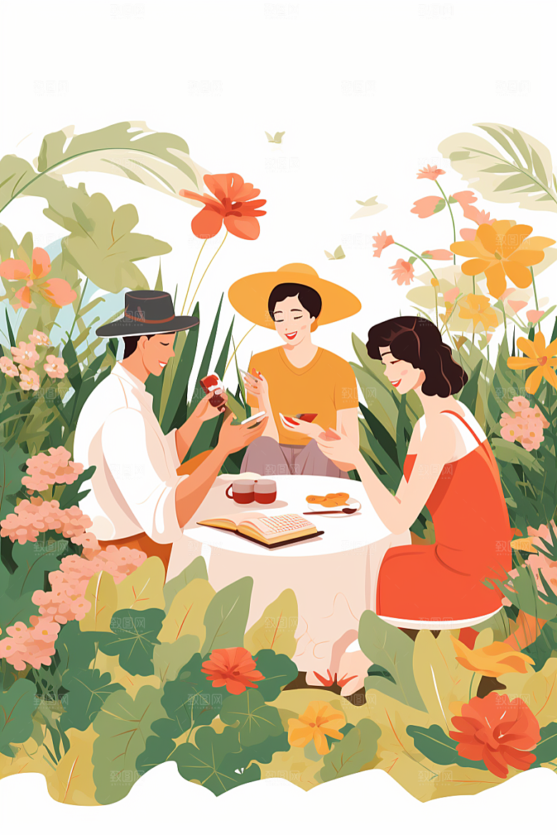 学生放暑假出游夏天插画