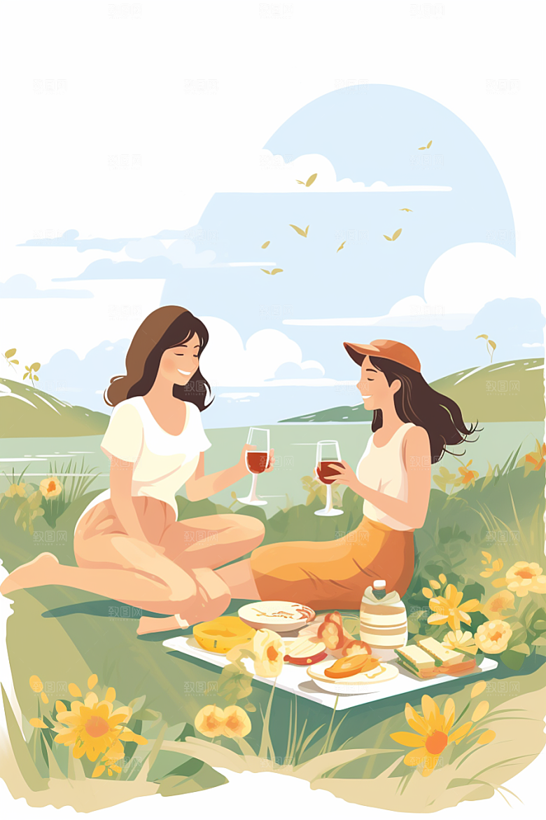 学生放暑假夏天出游插画