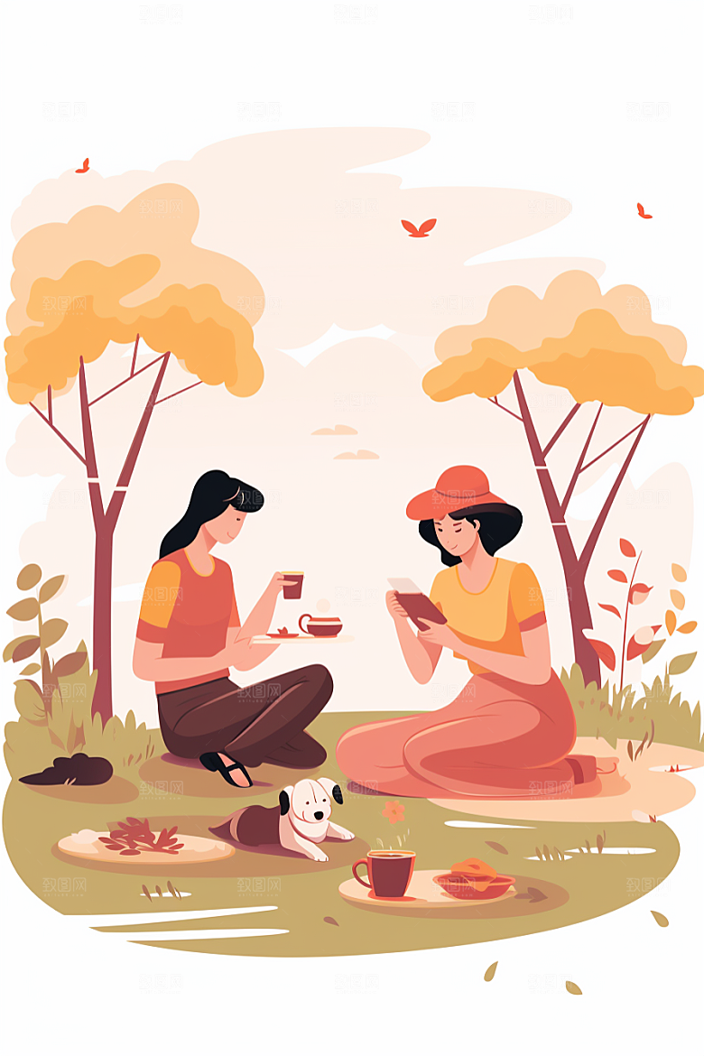 学生放暑假夏天出游插画