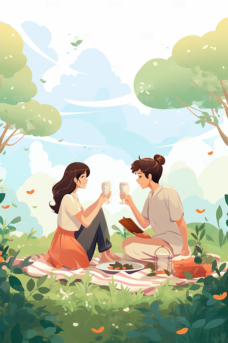 学生放暑假夏天出游插画