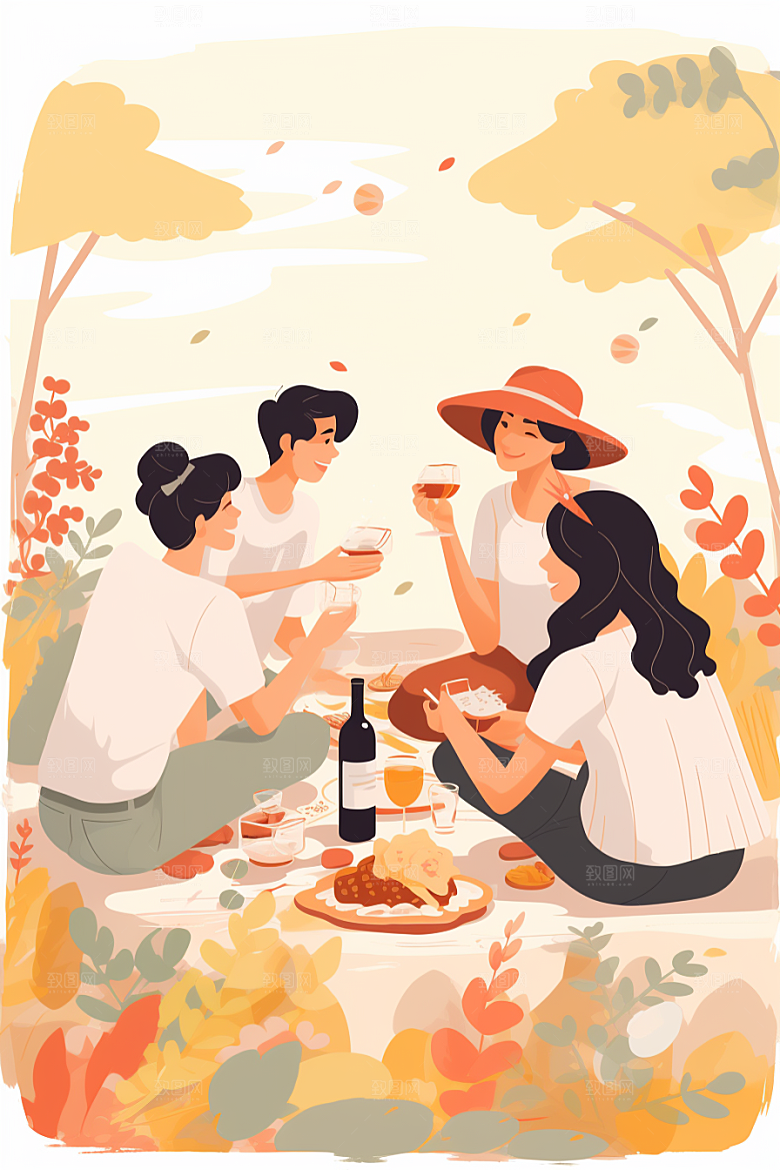 学生放暑假毕业旅游夏季插画