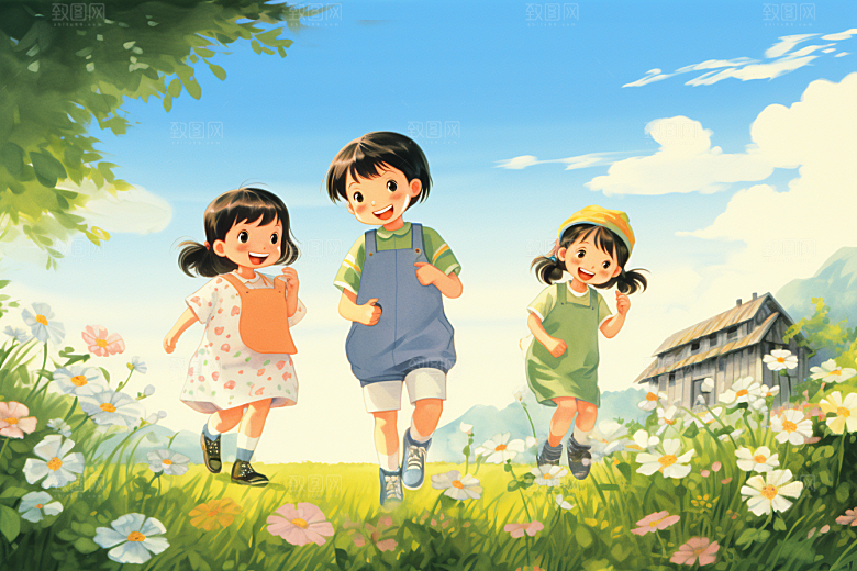 学生放暑假毕业旅游手绘插画