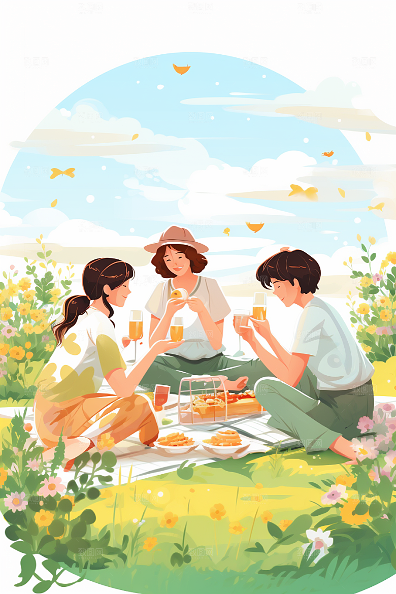 学生放暑假放假了夏季插画
