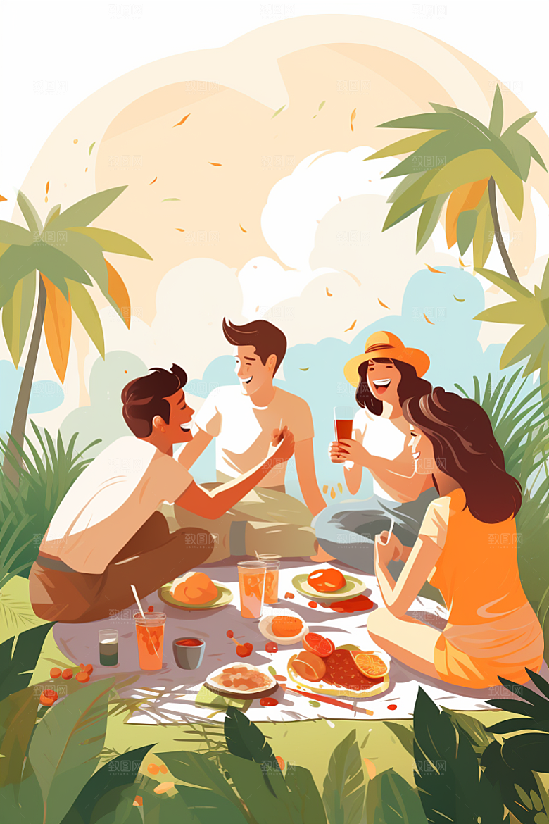 学生放暑假毕业旅游夏季插画