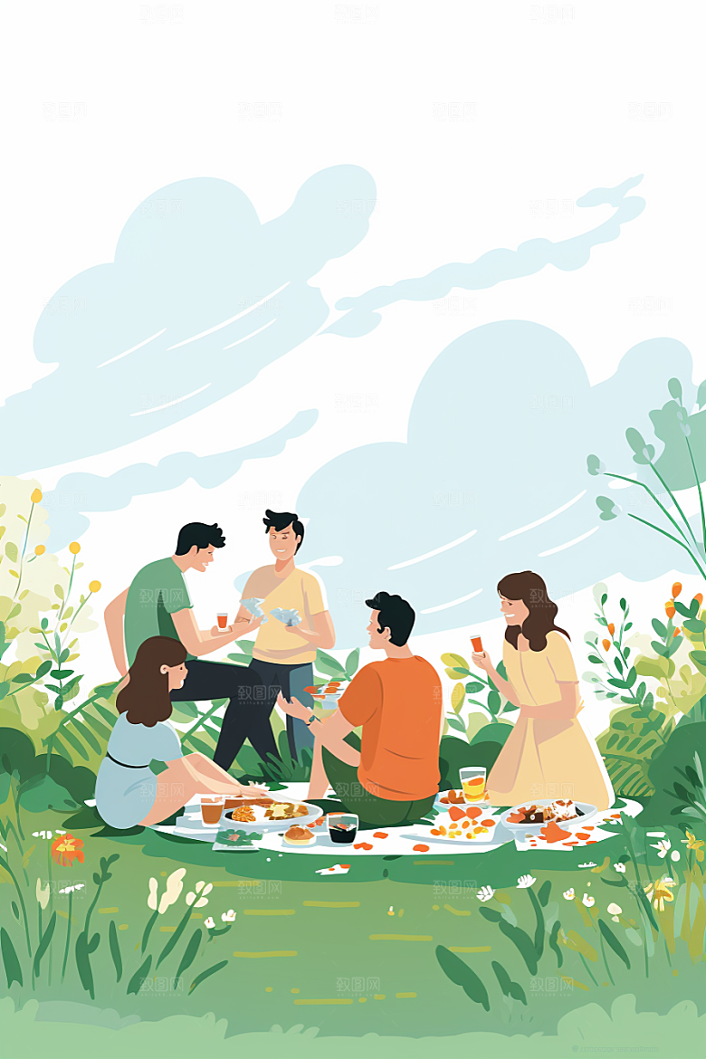 学生放暑假夏天漫画风插画