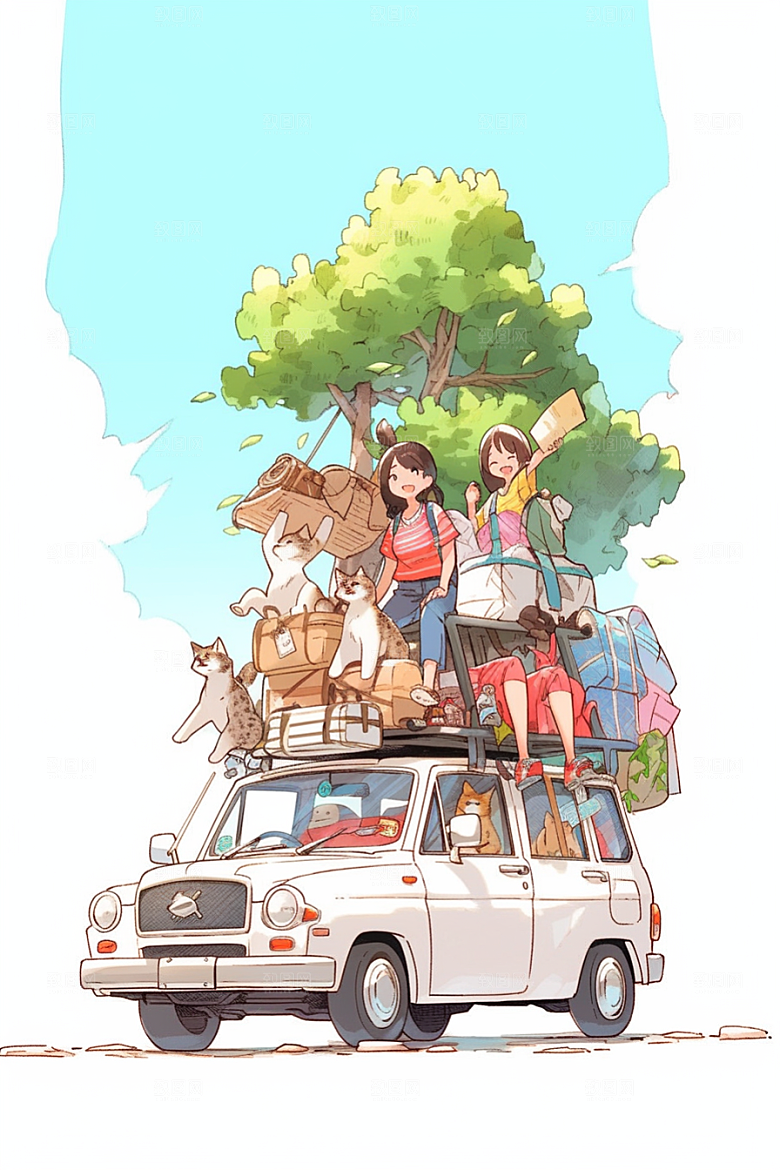学生放暑假夏季夏天插画