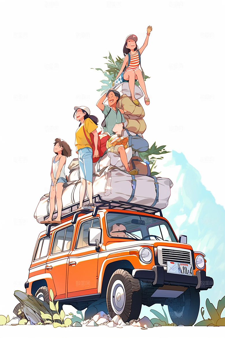 学生放暑假出游夏季插画