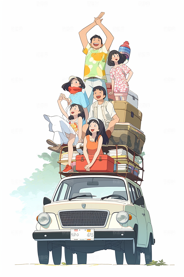学生放暑假结业夏季插画