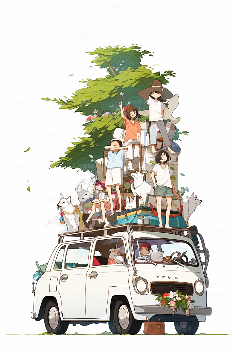 学生放暑假出游夏天插画