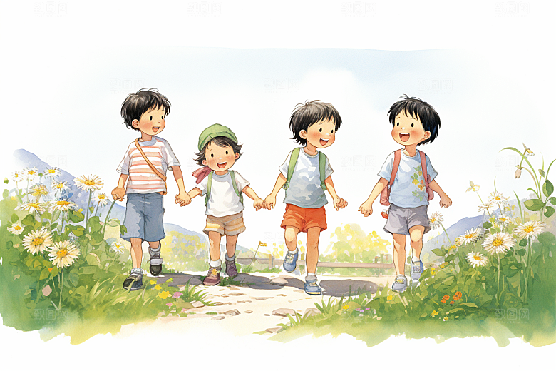学生放暑假夏天放假了插画