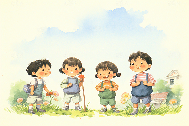 学生放暑假夏季结伴插画