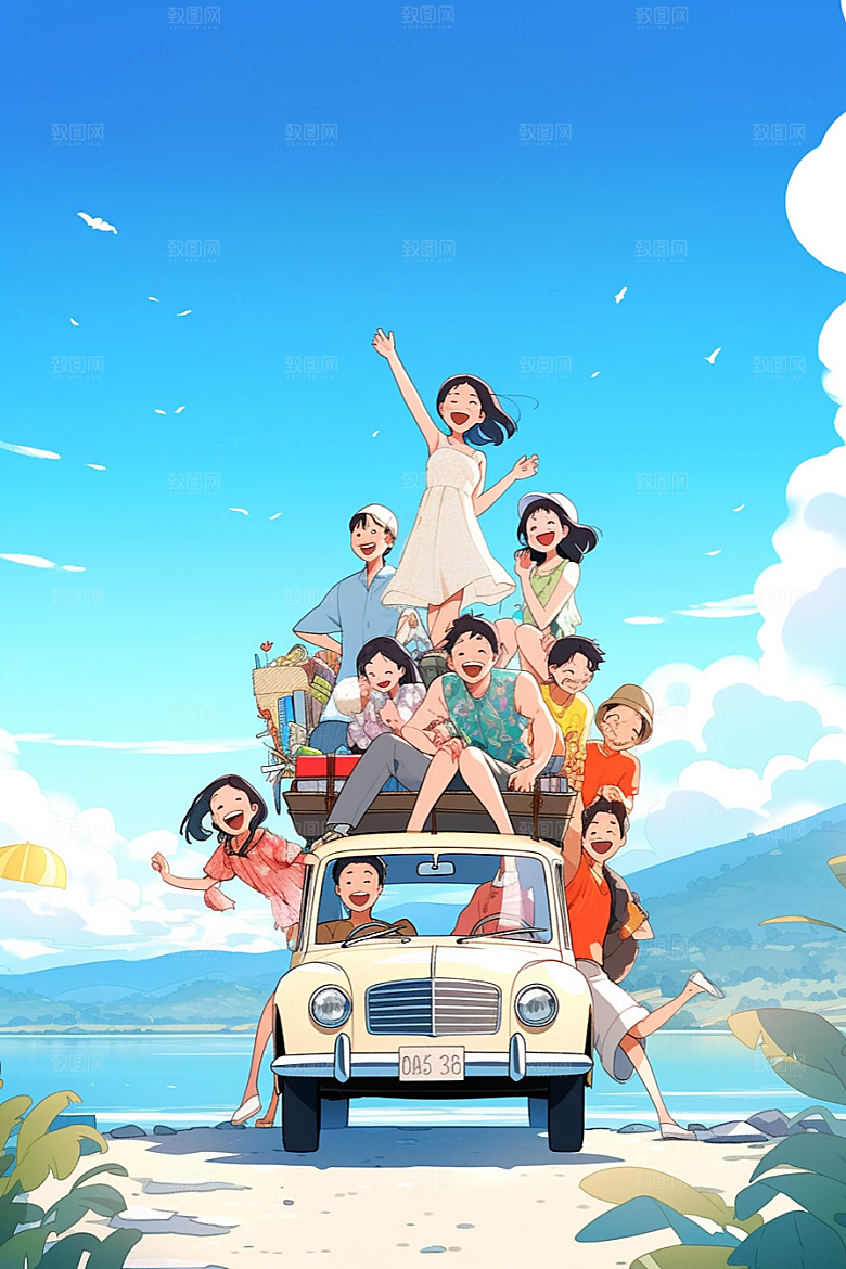 学生放暑假快乐夏季插画