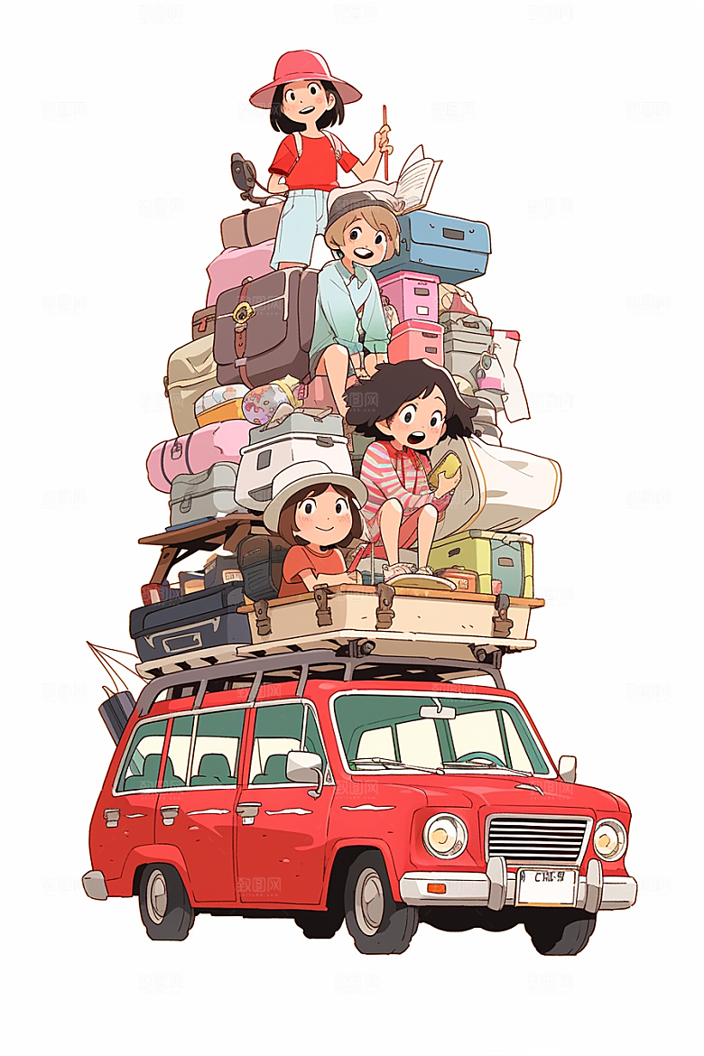 学生放暑假毕业旅游夏季插画