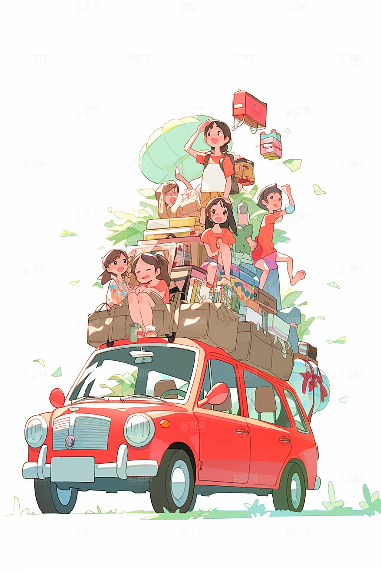 学生放暑假手绘放假了插画