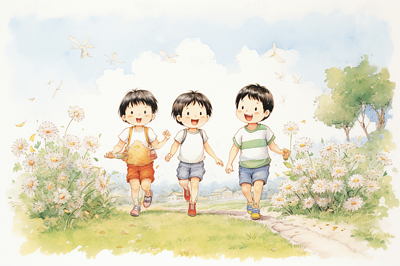 学生放暑假结业手绘插画